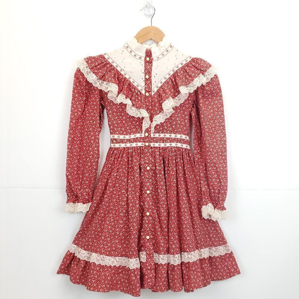 Girls Christmas Dress Handmade Mistletoe Holiday Vintage Cottagecore Size 4-5